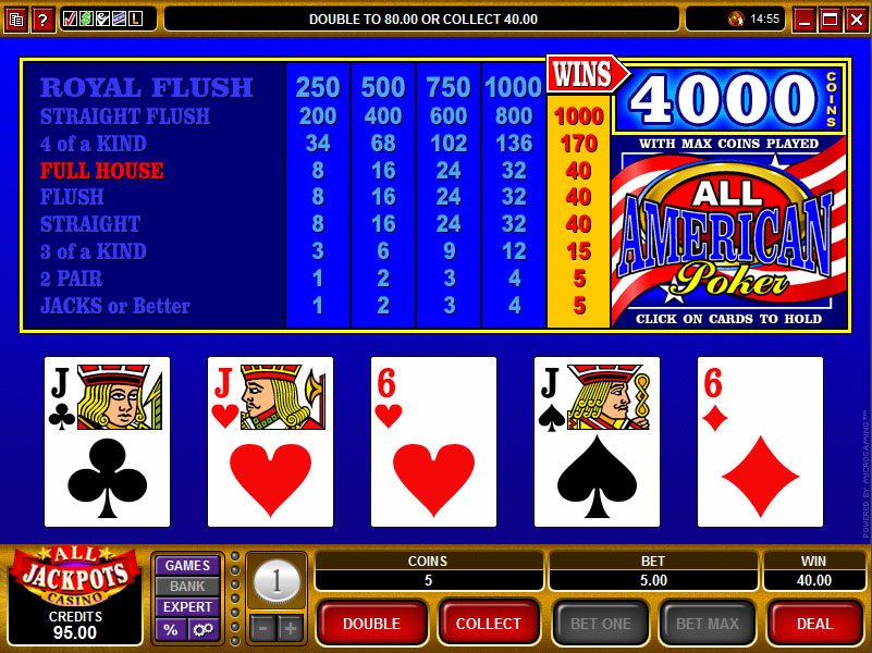 all american video poker pay table