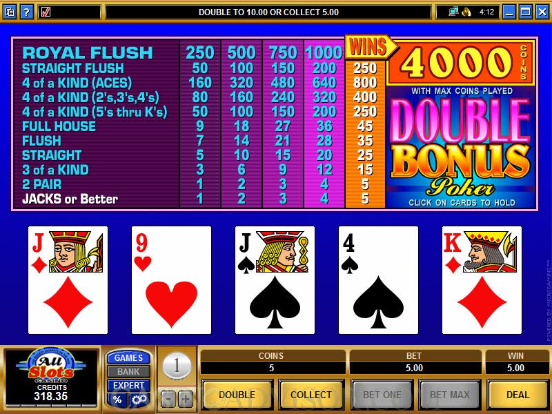 double bonus video poker pay table