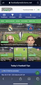 Mobile view of FootballPredictions.NET